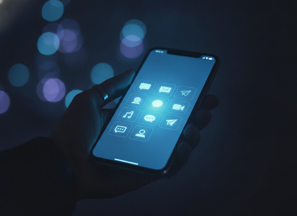 Celular mostrando íconos de aplicaciones de mensajería