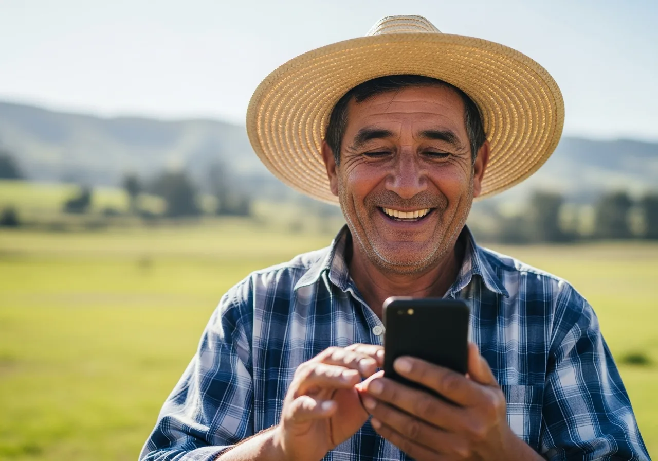 Agricultor chileno con smartphone CampoSensor