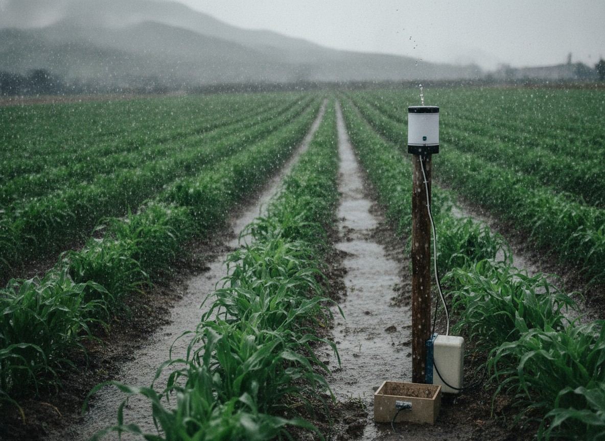 Lluvia y viento en agricultura Chile — pluviómetro CampoSensor