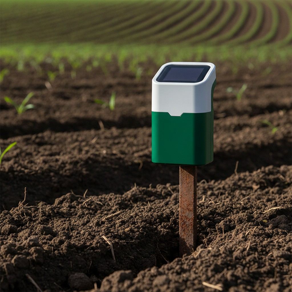 Sensor CampoSensor IoT montado en el suelo con panel solar