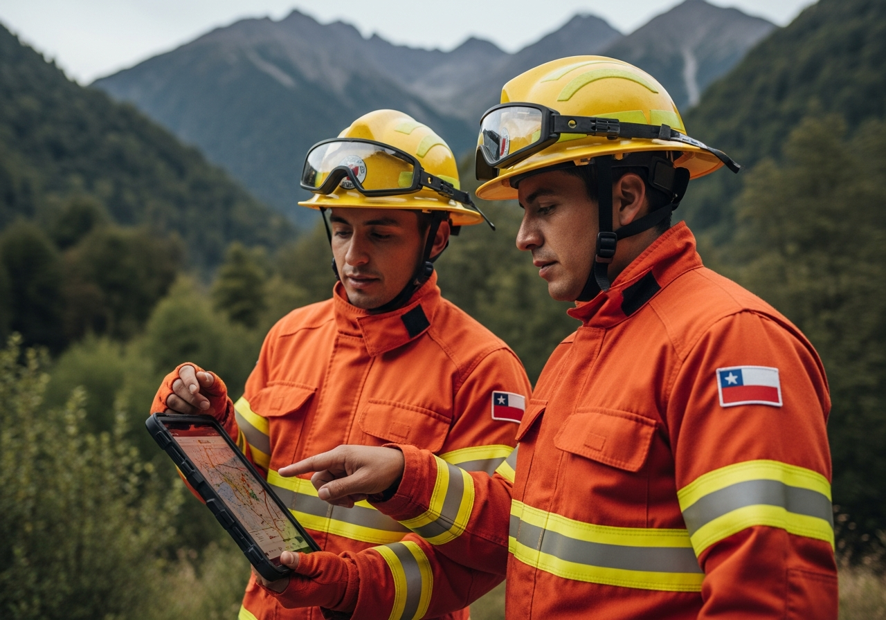 Brigada de bomberos coordinando emergencia con red Natsar