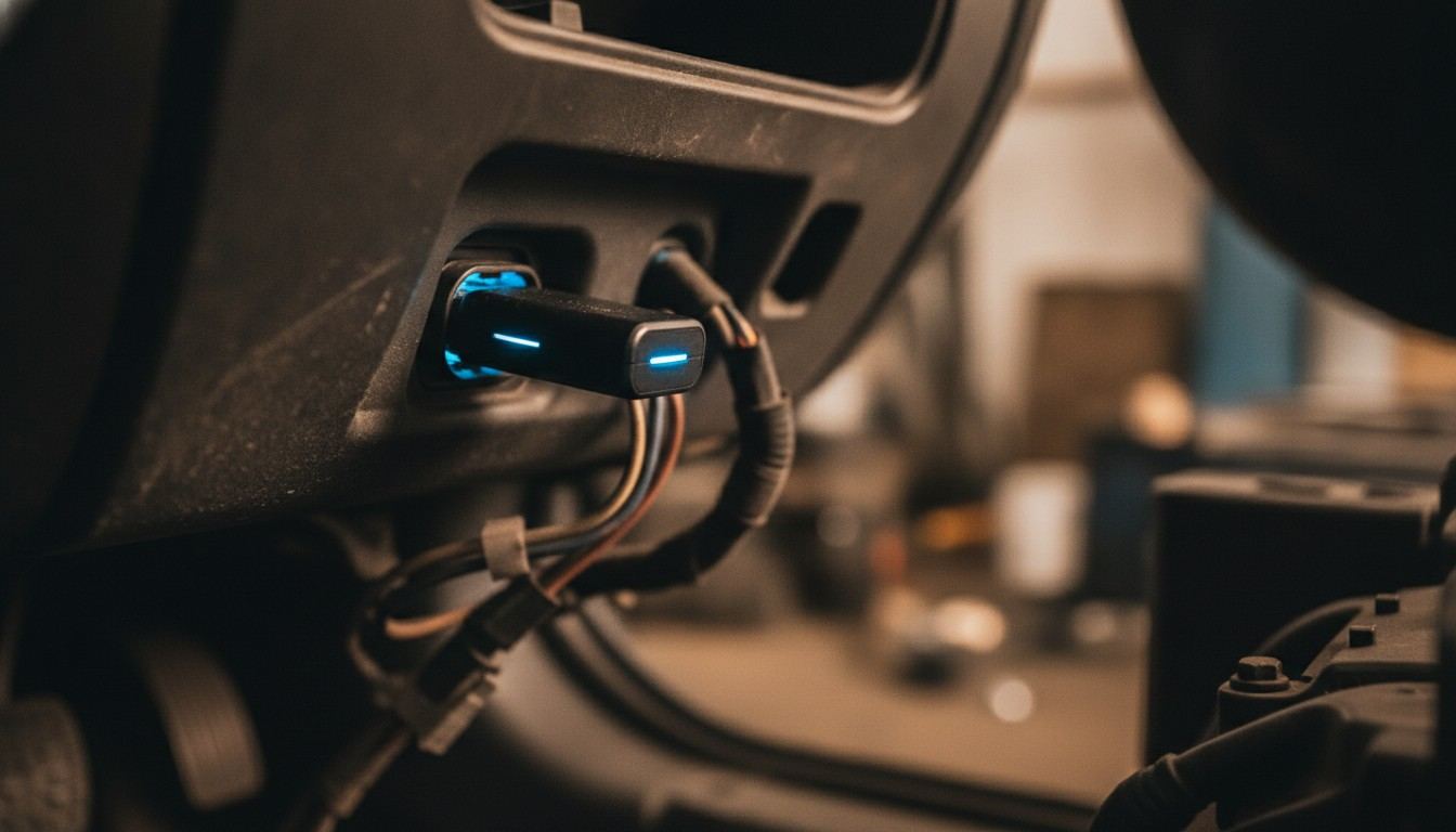 Puerto OBD bajo el tablero con adaptador conectado