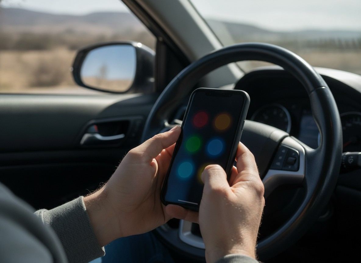 Persona usando el celular para ver el diagnóstico en el auto