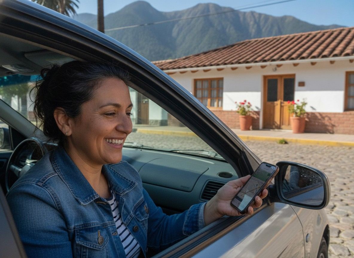 Conductora revisando el diagnóstico en su celular
