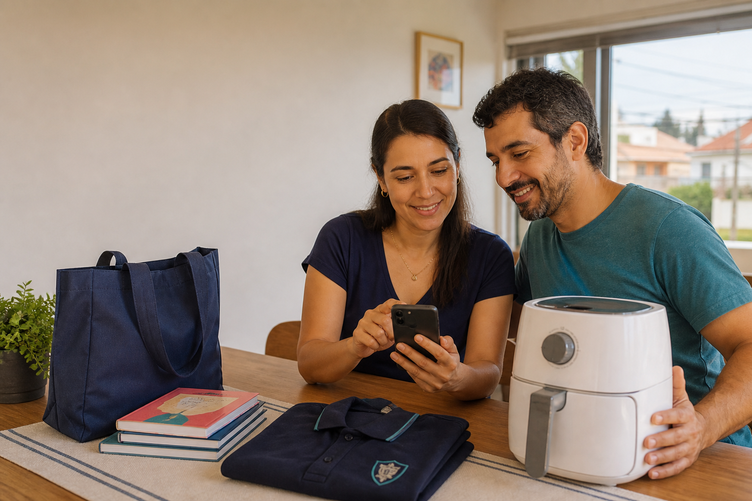 Familia descubriendo alternativas desde su celular